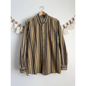 Zara Mens Brown Stripes Button Up Relaxed Fit Long Sleeve Top Retro Preppy M